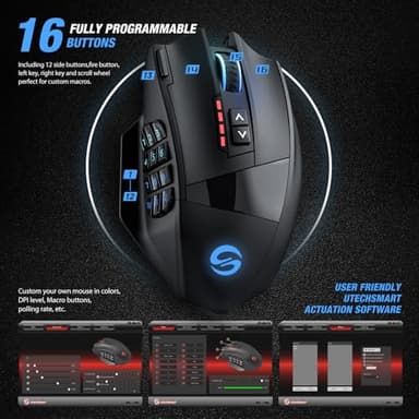 UtechSmart Venus Pro RGB Wireless MMO Gaming Mouse, 16,000 DPI Optical Sensor, 2.4 GHz Transmission Technology, Ergonomic Design, 16M Chroma RGB Lighting, 16 programmable Buttons, Up to 70 Hours - Image 5