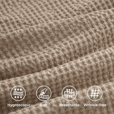 Bedsure Cotton Duvet Cover Queen - 100% Cotton Waffle Weave Khaki Duvet Cover Queen Size, GentleSoft™ and Breathable Tan Bedding Set for All Season, 3 Pieces, 90"x90" - Image 4