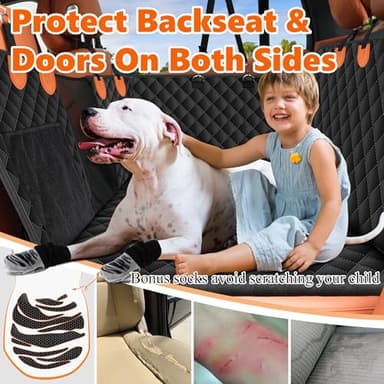 Back Seat Extender for Dogs, Holds 450 lbs, Hard Bottom Waterproof Dog Car Seat Cover for Back Seat, 600D Heavy Duty Scratch Proof & Nonslip Dog Hammock for Car, SUVs with Mesh Window & Storage Bags - Image 4