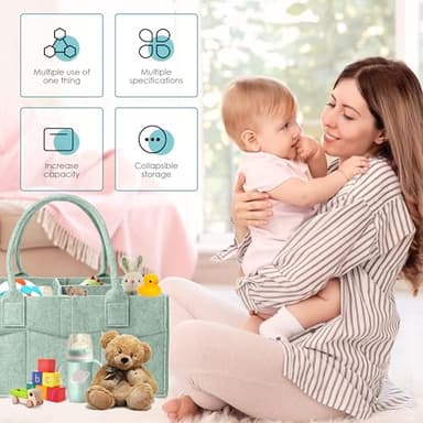 Cute Castle 2 Pack Diaper Caddy Organizer - Portable Baby Caddy Organizer with Handle, Nursery Storage Bin and Car Organizer for Girls, Boys - Baby Gift Basket - Green, Large - Image 3