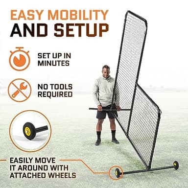 L Screen Baseball for Batting Cage | Baseball Pitching Net with Wheels-7 feet by 7 feet, 3.5 Inch by 3.5 Inch Cutout, Body Protector for Back Drive Lines Beisbol - Image 4