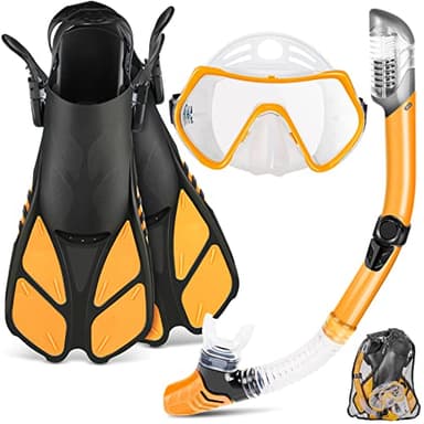 ZEEPORTE Mask Fin Snorkel Set with Adult Snorkeling Gear, Panoramic View Diving Mask, Trek Fin, Dry Top Snorkel +Travel Bags, Snorkel for Lap Swimming - Image 1