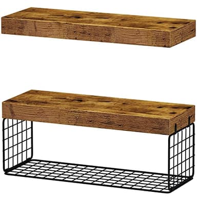 QEEIG Bathroom Shelves Over Toilet - Wall Mounted Floating Shelves Toilet Paper Storage Small Farmhouse Decor Shelf 16 inch Set of 2, Rustic Brown (019-BN2) - Image 8