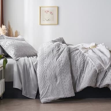 akkialla Boho Full Size 7 Piece Bedding Set, Light Grey, Microfiber Comforter Set with Sheets, Pillowcases and Shams for All Seasons - Image 4
