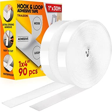 Hook and Loop Tape Roll with Heavy Duty Adhesive Industrial Strength Easy to Cut, Strong Hook and Loop Strips with Sticky Back, White, 1 Inch * 30 Feet - Image 1