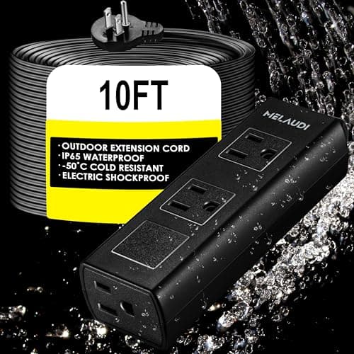 Outdoor Power Strip Weatherproof, 10FT Heavy Duty Outdoor Extension Cord - 3 Outlets - Waterproof Surge Protector, Shockproof Overload Protection Electrical Outlet, Industrial/Home Power Strip - Image 1