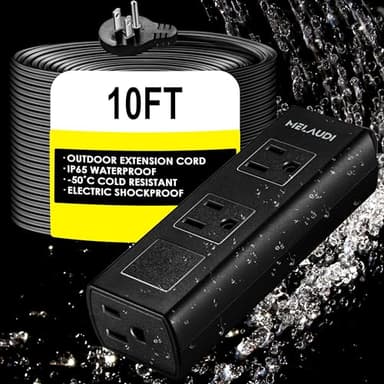 Outdoor Power Strip Weatherproof, 10FT Heavy Duty Outdoor Extension Cord - 3 Outlets - Waterproof Surge Protector, Shockproof Overload Protection Electrical Outlet, Industrial/Home Power Strip - Image 1