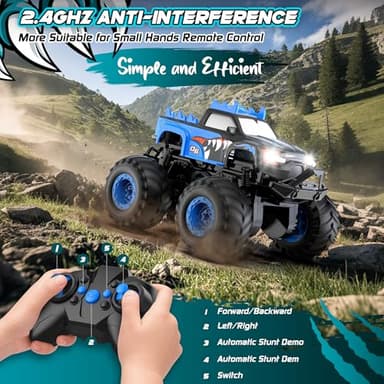FAFUGANIA Remote Control Car, 1:24 Scale All Terrain Monster Tuck Toys with 360° Rotation, Remote Control Tuck with 20km/h, Auto Demo and Lights, 2.4Ghz Rc Cars, Monster Trucks for Boys 4-7 - Image 6