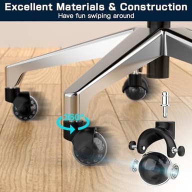 Office Chair Replacement Wheel - Quiet & Smooth Gliding - 2 Inch Heavy Duty Rolling Chair Casters Supports 2000 Lbs,Desk Chair Wheels Universal Fit,Safe for All Floor Or Carpet Set of (Premium Black) - Image 4