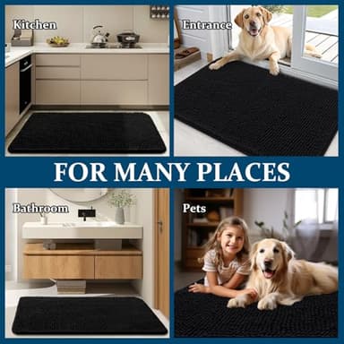 OLANLY Dog Door Mat for Muddy Paws 47x24, Absorbs Moisture and Dirt, Absorbent Non-Slip Washable Doormat, Quick Dry Chenille Mud Mat for Dogs, Entry Indoor Entryway Carpet for Inside Floor, Black - Image 8