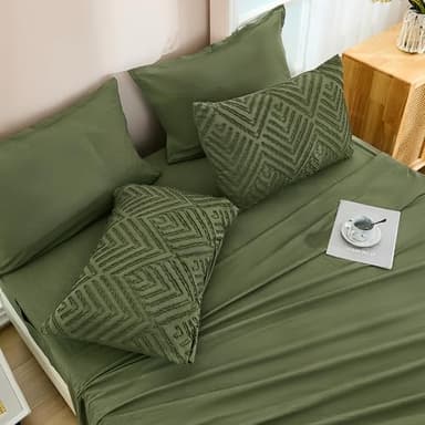 Andency California King Comforter Set Olive Green - 7 Piece Cal King Bed in a Bag Boho Olive Green Tufted Bedding Sets, Bed Set with Comforter, Sheets, Pillowcases & Shams - Image 5