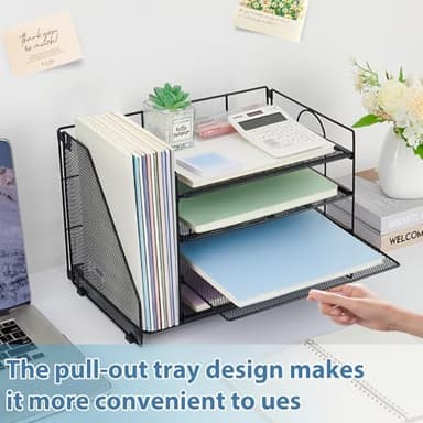 OPNCIE Desk Organizers and Accessories, 4-Tier Paper Letter Tray File Organizer, Office Desk Accessories, Desktop Organizer for Office Supplies, Black - Image 3