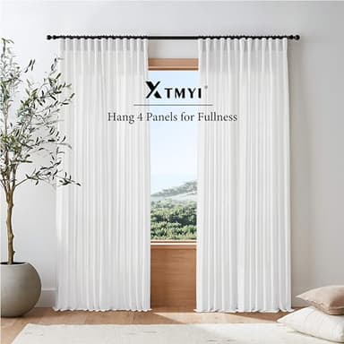 XTMYI Short Length Curtains for Windows,Linen Sheer Cutains for Bedroom Kitchen,45 Inch Long,White - Image 5