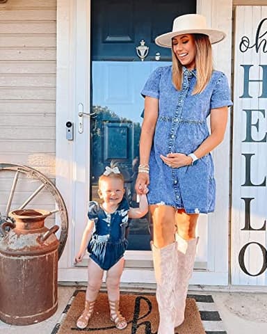 LookbookStore Jean Dress for Women Trendy Denim Babydoll Dress Short Sleeve Holiday Dresses for Women Summer 2025 Reef Blue Size 8 10 - Image 8