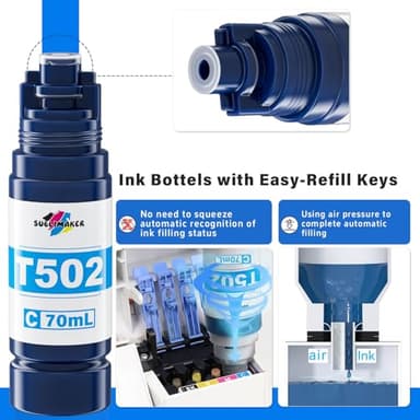502 Ink Refill Bottles (NotSublimation Ink) for Ecotank ET-3760 ET-2850 ET-3850 ET-2760 ET-15000 ET-4850 ET-4760 ET-2750 ET-3750 ET-3830 Printers, Compatible Replacement for Epson T502 Ink (5 Packs) - Image 4