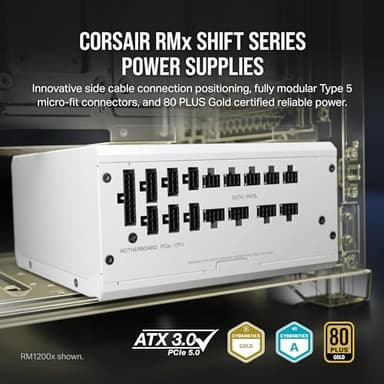 CORSAIR RM850x Shift Fully Modular ATX Power Supply - 80 Plus Gold - ATX 3.1 - PCIe 5.1 - Zero RPM - Modular Side Interface - White (Renewed) - Image 2