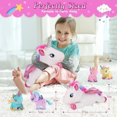 gnomantic 5 Pieces Unicorn Stuffed Animals - 1 Mommy Stuffed Unicorn with 4 Babies - Unicorns Gifts for Girls Ages 3 4 5 6 7 8, Unicorns Plush Toys for Christmas, Valentine's, Birthday Gifts (Pink) - Image 3