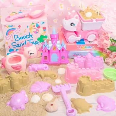 Tagitary Beach Toy Unicorn Sand Toys for Kids,Sand Castle Toys for Beach with Mesh Bag,Sand Shovels,Castle Sand Kits,Sifters,Unicorn Watering Can and Truck,Beach Essential Outdoor Toys for Kids - Image 2
