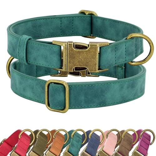 Didog Soft PU Leather Dog Collar, Stylish Quick Released Dog Collars for Small Dogs, Easy Clean Adjustable Pet Collar for Daily Walking, Green, S Fit 10-16" Neck - Image 1