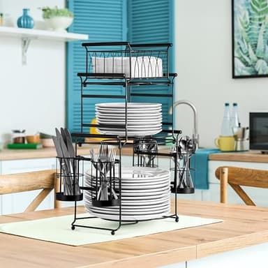 Sorbus® Buffet Caddy — 7-Piece Stackable Set Includes Plate, Napkin, and Silverware Holder, 3-Tier Detachable Tabletop Organizer — Ideal for Kitchen, Dining, Entertaining, Parties,Thanksgiving (Black) - Image 4