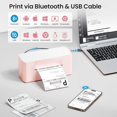 Itari Thermal Shipping Label Printer, 245BT Pink Thermal Label Printer 4x6, Bluetooth Address Label Printers for Business, Support iOS, Android, Windows, Amazon, Shopify, USPS - Image 3
