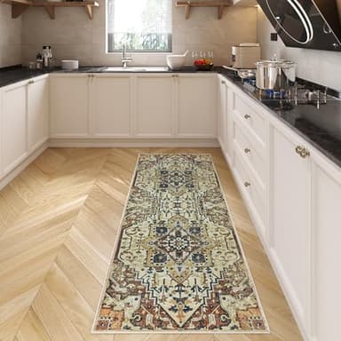 Runner Rug for Hallway, 2x6 Washable Runner Rug, Non Slip Low Pile Kitchen Rugs with Rubber Backing, Boho Floor Soft Carpet for Hallway, Bathroom, Entrance, Bedroom, Laundry (Orange) - Image 1