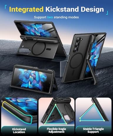 BERFY for Z Fold 6 Case with HD Screen Protector, [Compatible with MagSafe] Built-in 2 Kickstand & Hinge Protection, Full Body Shockproof Phone Case for Samsung Galaxy Z Fold 6, Black - Image 2