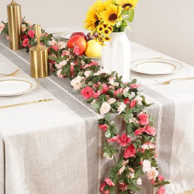 BLEUM CADE 2Pcs 16.4Ft Flower Garland Artificial Rose Vines for Bedroom, Cute Fake Hanging Flower Vines Floral Garland Decorations for Wedding Party Wall Room Decor Aesthetic - Image 2