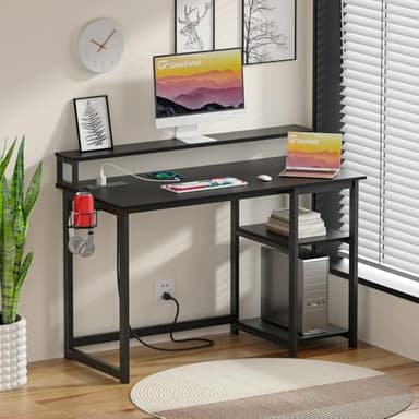 GreenForest 40 inch Computer Desk with Power Outlets, Small Home Office Desk with Ergonomic Monitor Stand, Reversible Gaming Desk, Modern Study Desk, Laptop Desk, Black - Image 8