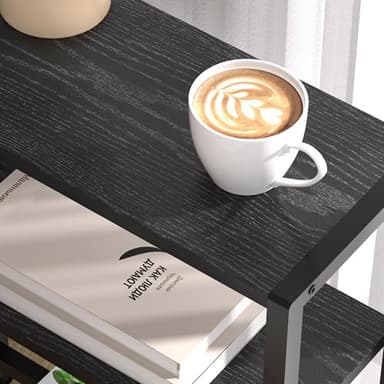 Narrow Side Table Set of 2 for Small Space, 2-Tier Small End Table with Shelf Holder, Slim Nightstand, Skinny Snack Couch Table in Living Room, Bedroom, Study, Kitchen and Balcony (Black) - Image 8