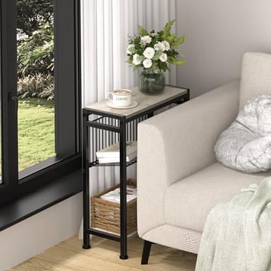 Small Side Table for Small Space, 3-Tier Narrow End Table with Magazine Holder, Slim Nightstand, Skinny Snack Couch Table in Living Room, Bedroom, Study, Kitchen and Balcony (Greige) Patent Pending - Image 6