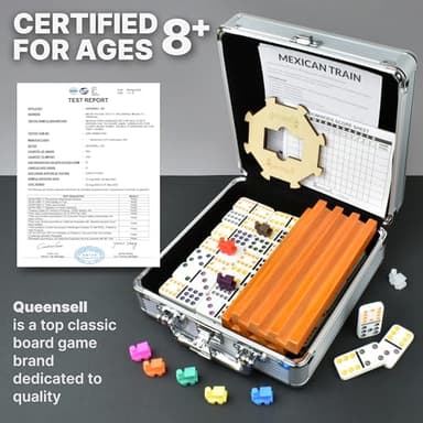 Mexican Train Dominoes Set with 4 Holders - Dominoes Double 12 with Wooden Hub and Tiles Holders - Double 12 Dominos Set for Family Game Night for Adults and Kids Ages 8 and up (D12 + 4 Holders) - Image 4