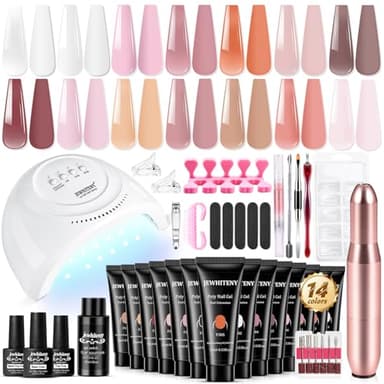 JEWHITENY 14 pcs Poly Gel Nail Extension Kit With Drill Machine U V Nail Light ALL In One Polygel Starter Kit - Image 1