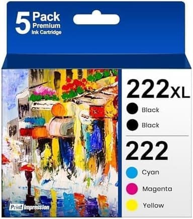 222XL High-Capacity Black & Standard Color Remanufactured for Epson 222XL Ink Cartridges Combo Pack 222 Ink Work for Workforce WF-2960 Expression XP-5200 Printer (5 Pack) - Image 1