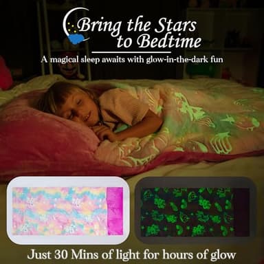 Kids Sleeping Bag with Pillow Pocket - Rainbow Glow In The Dark Boys and Girls Sleeping Bag for Kids - Large & Soft Toddler Sleeping Bags for Girls and Boy, Plush Toddler Nap Mat Gifts for Sleep Overs - Image 2