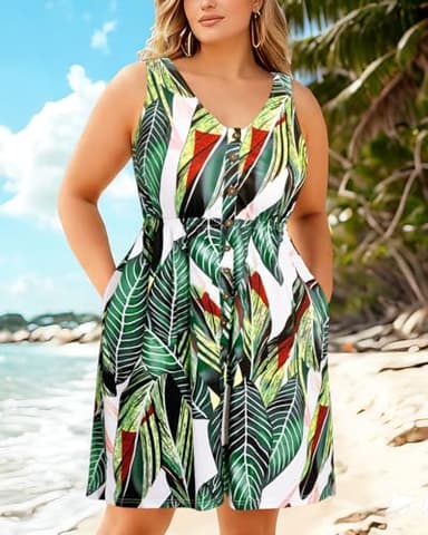 Holipick Women's Plus Size Summer Dresses for Women Casual Dress with Pockets A-Line Swing Button Down Sleeveless V Neck - Image 5