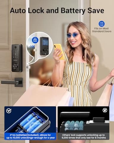 Proscenic L60 Smart Lock [Zinc Alloy IPX5 Weatherproof] Fingerprint Keyless Entry Door Locks for Front Door, Electronic Digital Deadbolt with App Control, Keypad Code, 2 Keys & Fobs, 1-Year Battery - Image 4