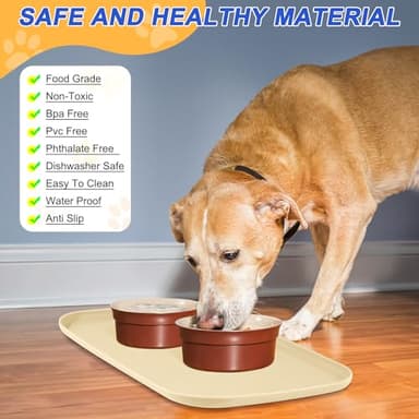 SMILOOL Silicone Pet Feeding Mat with Raised Edge for Food and Water, Dog Bowl Mats, Cat Bowls Placemat with High Lip for Floor Waterproof, Rubber Tray for Cats and Dogs 19 x 12 x0.7 White Sand - Image 2