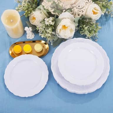 U-QE 60PCS White Plastic Plates for Party - High End Disposable Plates for Weddings - White Plates Disposable Heavy Duty Including 30PCS 10'' Dinner Plate & 30PCS 7.5'' Dessert Plate - Image 8