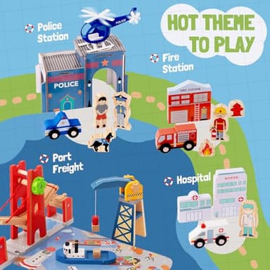 Giant bean 117 Pcs Busy Port City Train Set for Kids- Expandable & Changeable Wooden Train Track Set Toy, for Boys & Girls Ages 3-14 - Image 4