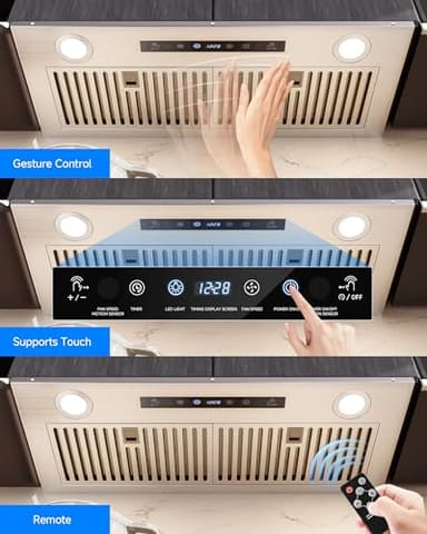 AMZCHEF Range Hood Insert 30 Inch, 900CFM Stainless Steel Kitchen Vent Hood 3 Speed Exhaust Fan Touch/Remote/Gesture Control LED lights Time Setting Dishwasher-Safe Baffle Filters - Image 4