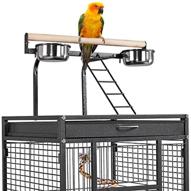 Yaheetech 61-inch Playtop Wrought Iron Large Parrot Bird Cages with Rolling Stand for Cockatiels Amazon Parrot Quaker Conure Parakeet Lovebird Finch Canary Small Medium Parrot Cage Birdcage, Black - Image 9