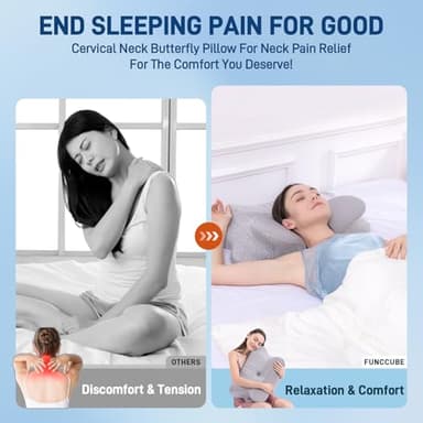 FUNCCUBE Cervical Neck Pillow - Memory Foam Pillow for Pain Relief Sleeping, Ergonomic Neck Support Contour Pillows for Side Back Stomach Sleepers,Orthopedic Breathable Pillowcase, Grey - Image 4
