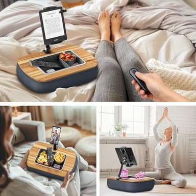ERGONOV Lap Beanbag Tablet Pillow Stand,Adjustable iPad Holder with Snack Bowl,360° Rotating Clip for 4.7-13" Kindle,Phone,Tablet.Ideal for Hands-Free Reading and Relaxation on Bed,Couch,Recliner,Gray - Image 4