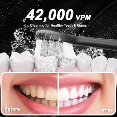 Diamond Style - Sonic Electric Toothbrush for Adults and Kids, Comes with 10 Brush Heads & Travel Case, 5 Modes with 2 Minutes Built in Smart Timer, One Charge for 90 Days, 42,000 VPM Motor (Black) - Image 6