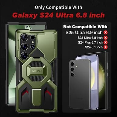 TONGATE for Samsung Galaxy S24 Ultra Case Compatible with MagSafe, [Ring Stand & Camera Cover Kickstand] Drop Shockproof Rugged Protection Phone Case for S24 Ultra with Screen Protector 6.8", Green - Image 2