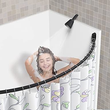 Tlooe Curved Shower Curtain Rod, 45-72 inches Adjustable Arched Shower Curtain Curved Rods, Rustproof Round Never Fall Design for Bathroom, Black, Need to Drill - Image 4