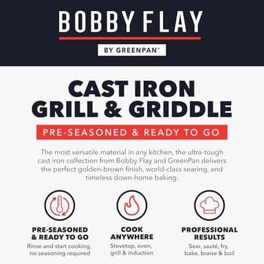 GreenPan x Bobby Flay Smash Burger Press, 6.5" Cast Iron Round Grill Press, Smashed Burgers, Heavy-Duty, Wood Handle, Cookouts & BBQ Tool for Juicy & Crispy Hamburgers Bacon Sandwich, Flat Top Griddle - Image 8