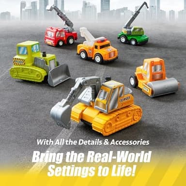 JOYIN 18 Pcs Pull Back City Cars and Trucks Toy Vehicles Set, Friction Powered Cars Toys for Toddlers, Kids Stocking Stuffers, Treasure Box Gifts for Classroom, Christmas Great Gifts for Grandkids - Image 6