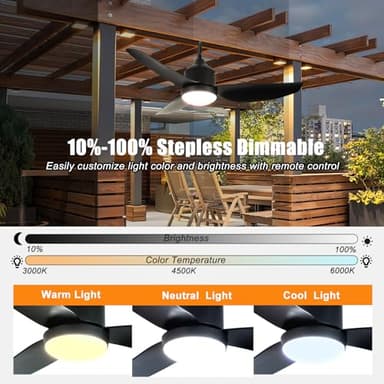 Depuley Outdoor Ceiling Fan with Light: 42 Inch Black Waterproof Gazebo Fans with Lights Outdoor Hanging - Plug in Remote App Control for Patios Indoor Farmhouse Porch - 6 Speed Reversible DC Motor - Image 4